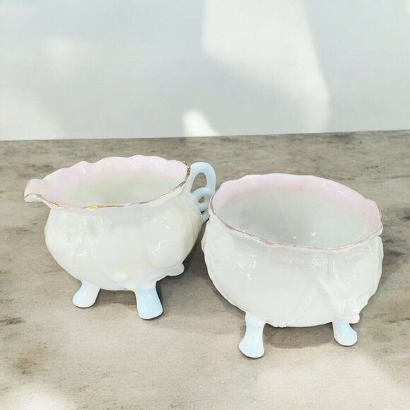 Antique Porcelain Sugar And Creamer Set 2 German Kitchenware Open Sugar Decor - Picture 1 of 16